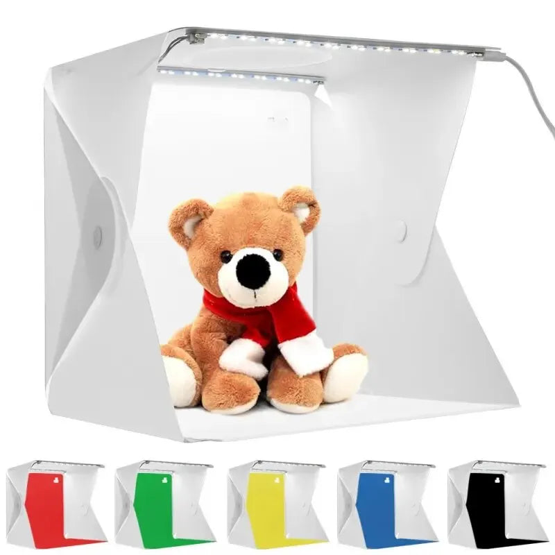 Mini Folding Photo Booth Softbox Small LED Lights Portable Folding Light Box Photo Props Double Light Strip 6 Color Backdrop