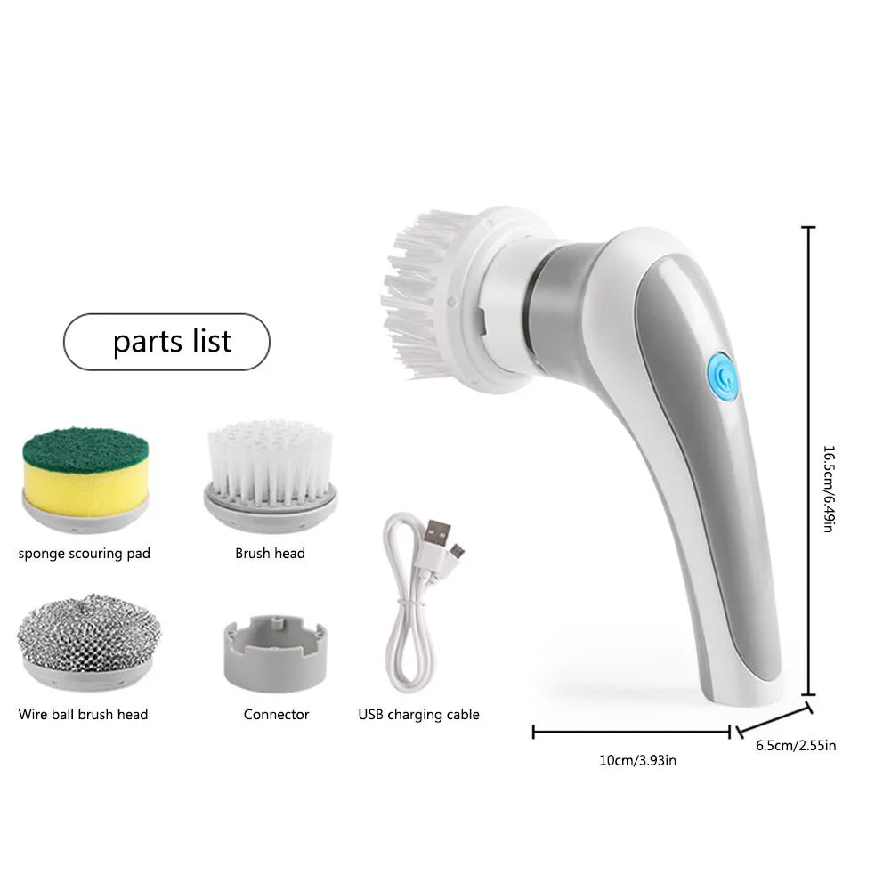 Electric Cleaning Brush with Brush Heads Electric Spin Cleaning Scrubber Household Cleaning Tools Kitchen Bathroom Cleaning