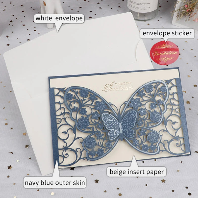 100Pcs Butterfly Laser Cut Wedding Invitation Cards Hollow Flora Greeting Cards Customized Wedding Decoration Party Supplies