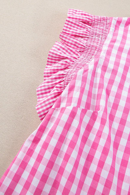Checkered Ruffled Sleeve Pink