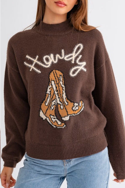 Pull col montant à imprimé botte style western – Cozy Plus Western Spirit