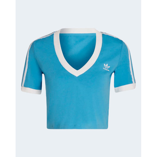 T-shirt Adidas bleu clair à col en V pour femme | Coton stretch doux pour le printemps/été