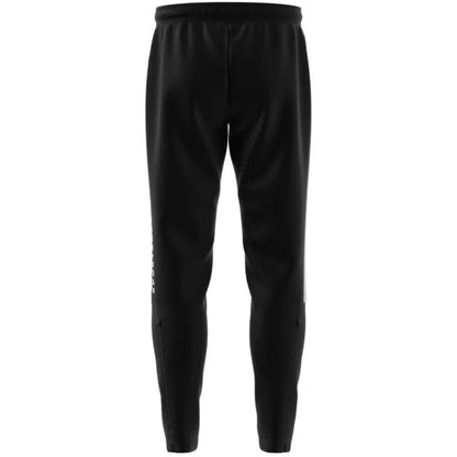 Adidas Men Trousers – Black Printed Jogger Pants with Lace-Up Waist & Pockets  Fall/Winter Cotton Blend Comfort