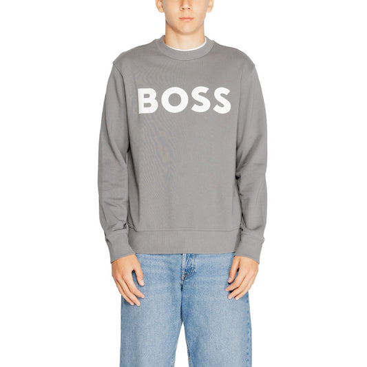Boss Men Sweatshirt – Grey 100% Cotton Pullover with Round Neck & Long Sleeves  Spring/Summer Designer Style