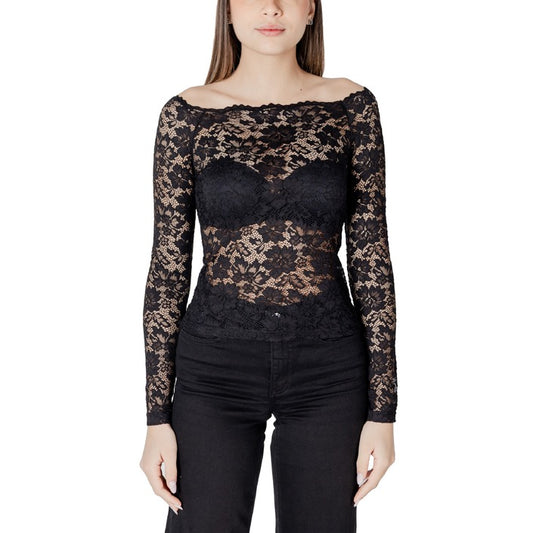 T-shirt Morgan De Toi pour femme – Haut extensible noir à manches longues et col bateau