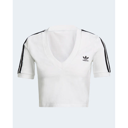T-shirt blanc à col en V Adidas pour femme | T-shirt doux en coton et lycra pour le printemps/été